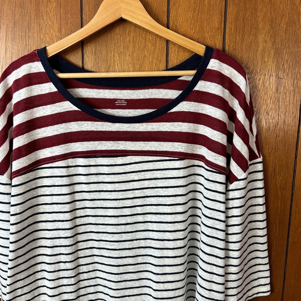 Lane Bryant Striped Linen Blend Top Burgundy White Navy Plus Size 2224